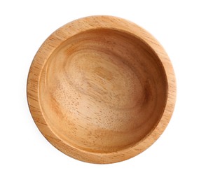Wooden bowl on white background, top view