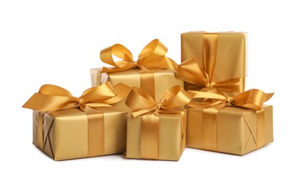 Photo of Many beautiful gift boxes on white background