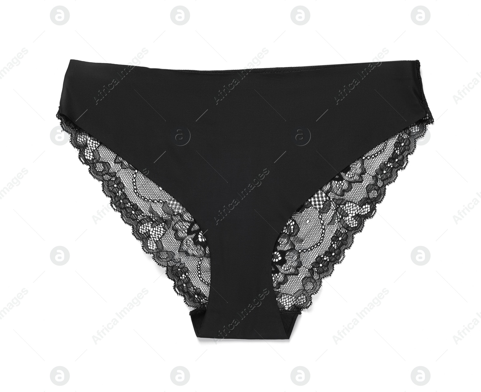 Photo of Elegant black women's underwear isolated on white, top view