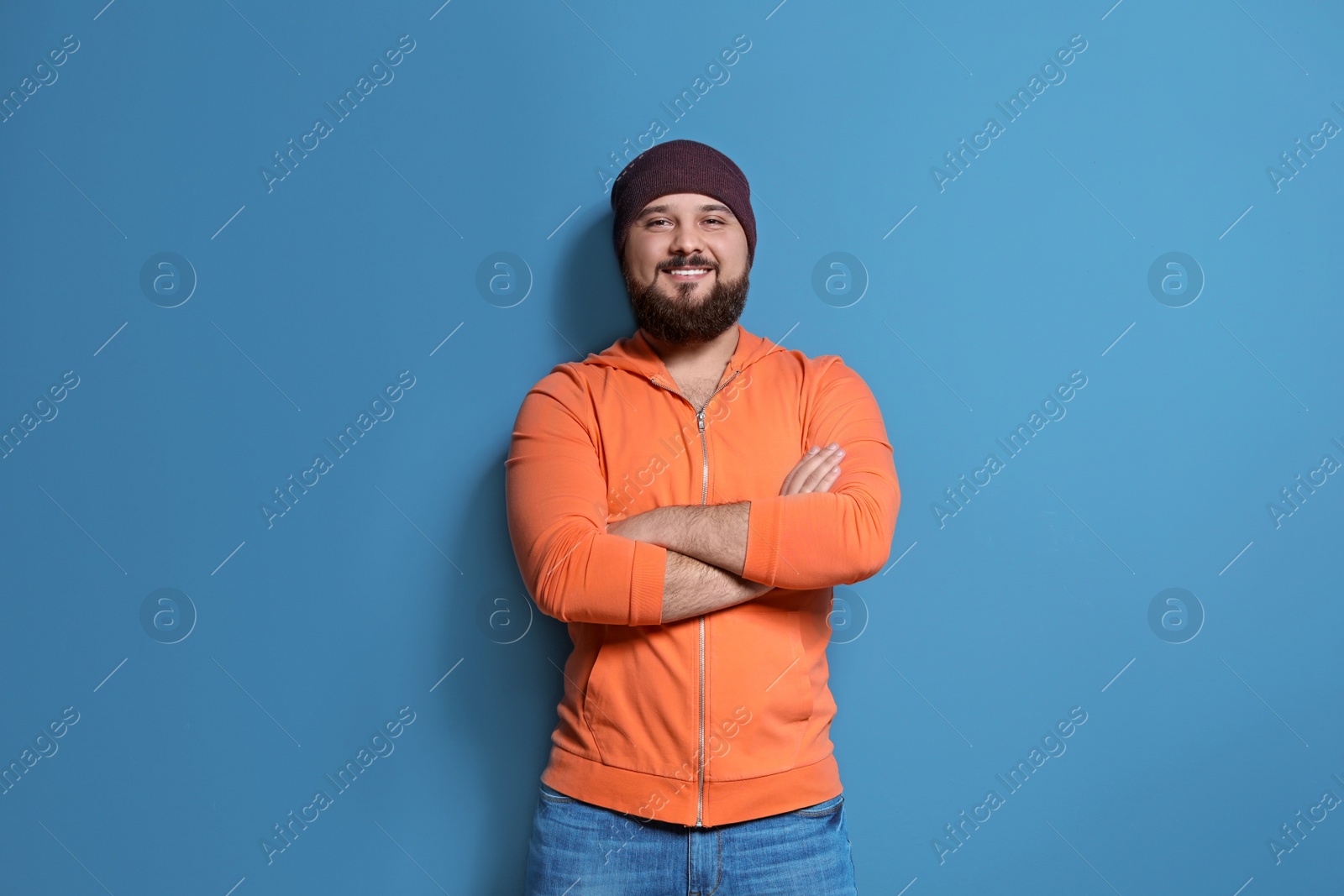 Photo of Portrait of young man on color background