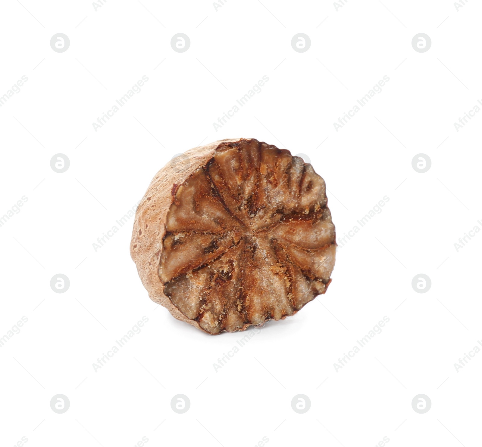 Photo of Piece of nutmeg seed isolated on white