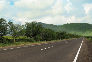 Image of Empty asphalt road in mountains. Picturesque landscape