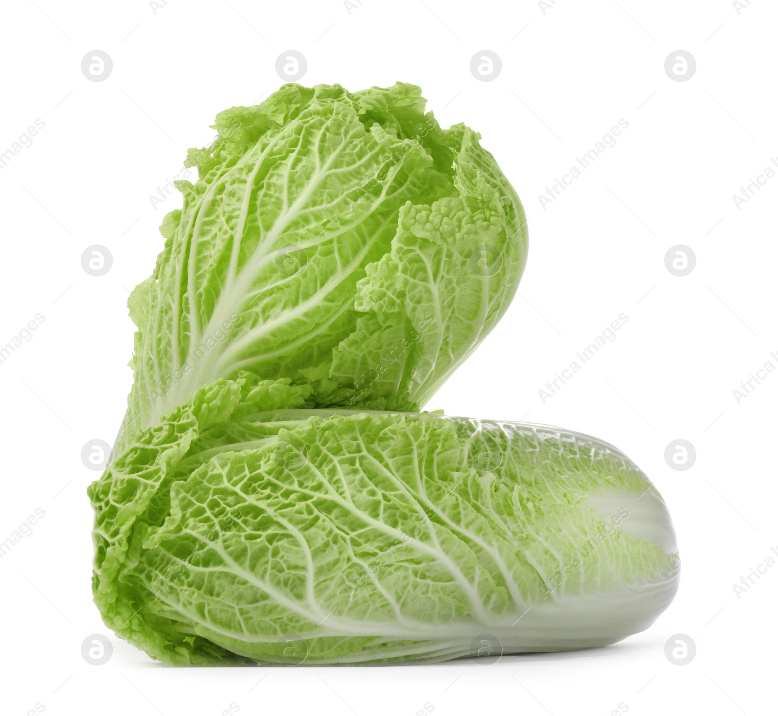 Photo of Fresh ripe Chinese cabbages on white background