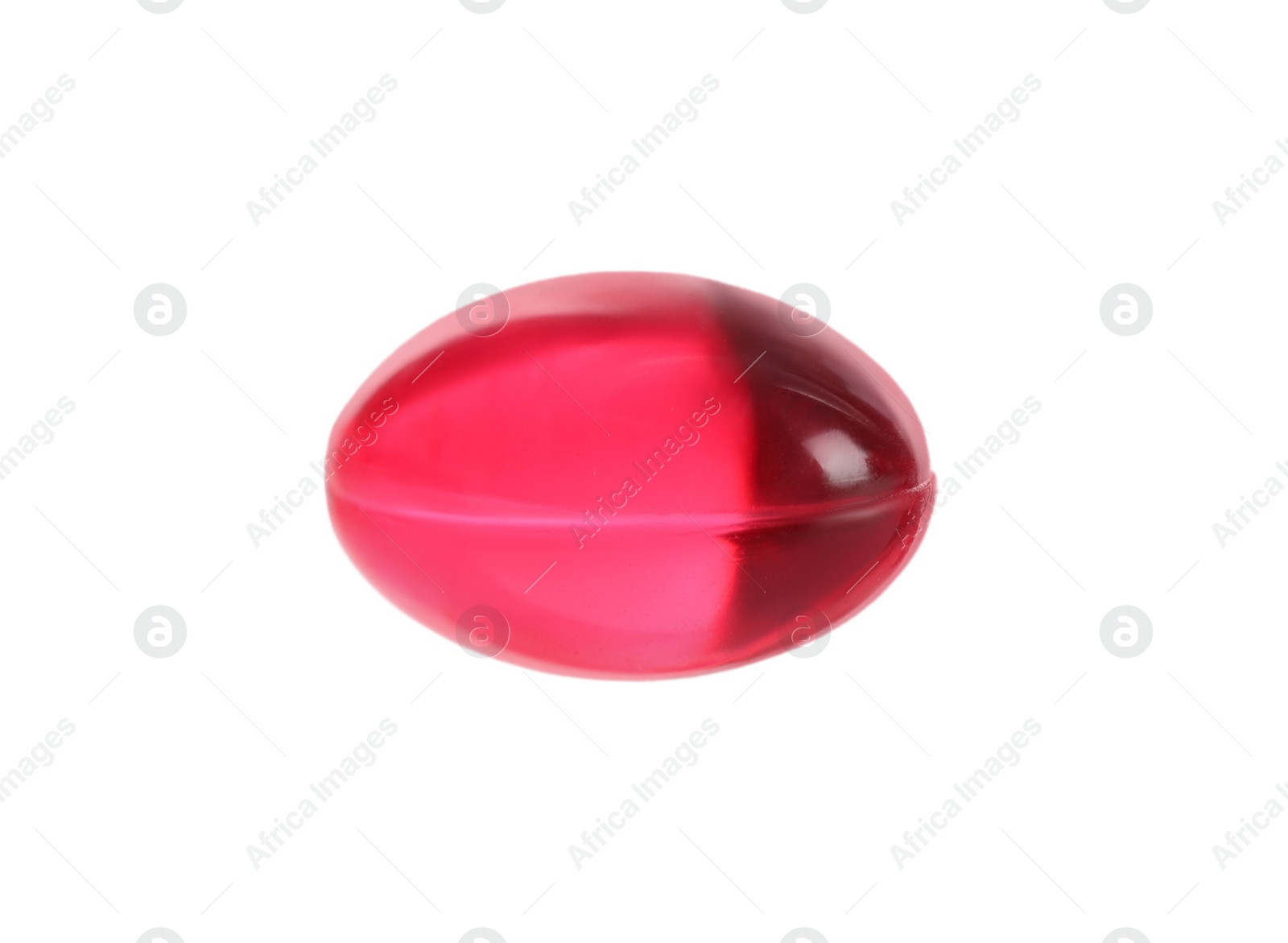 Photo of One bright pink pill isolated on white