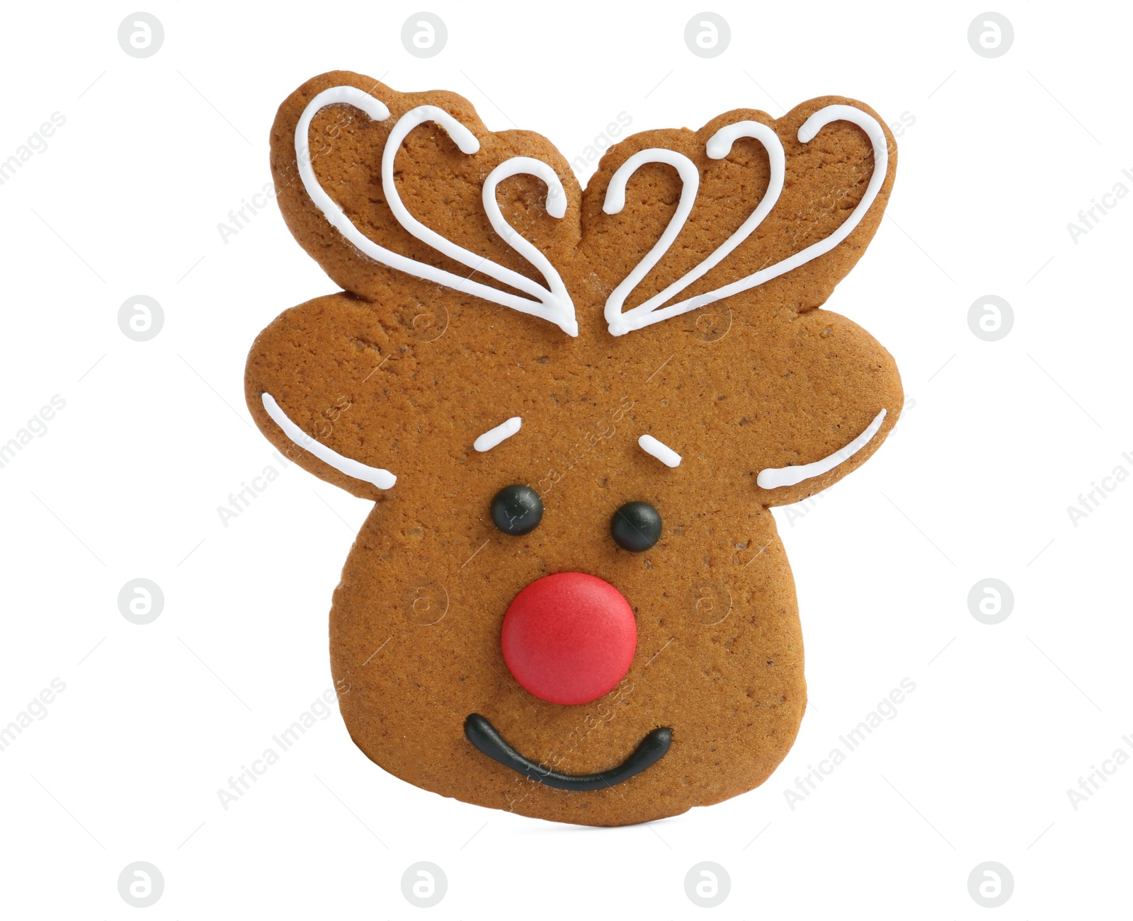 Photo of Christmas cookie in shape of deer isolated on white