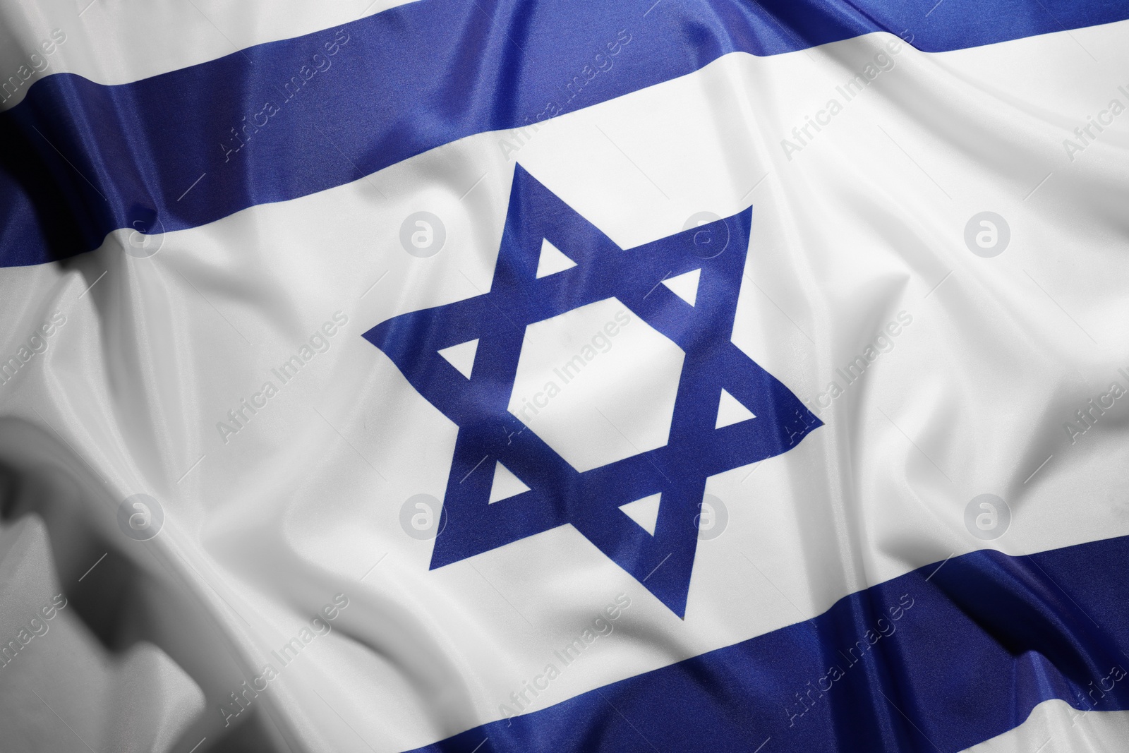 Photo of Flag of Israel as background, top view. National symbol