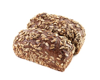 Loaves of rye bread with sunflower seeds isolated on white