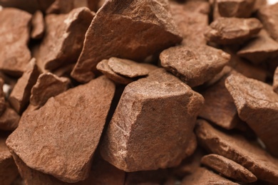 Delicious black chocolate chunks, closeup