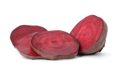 Photo of Cut fresh red beet on white background