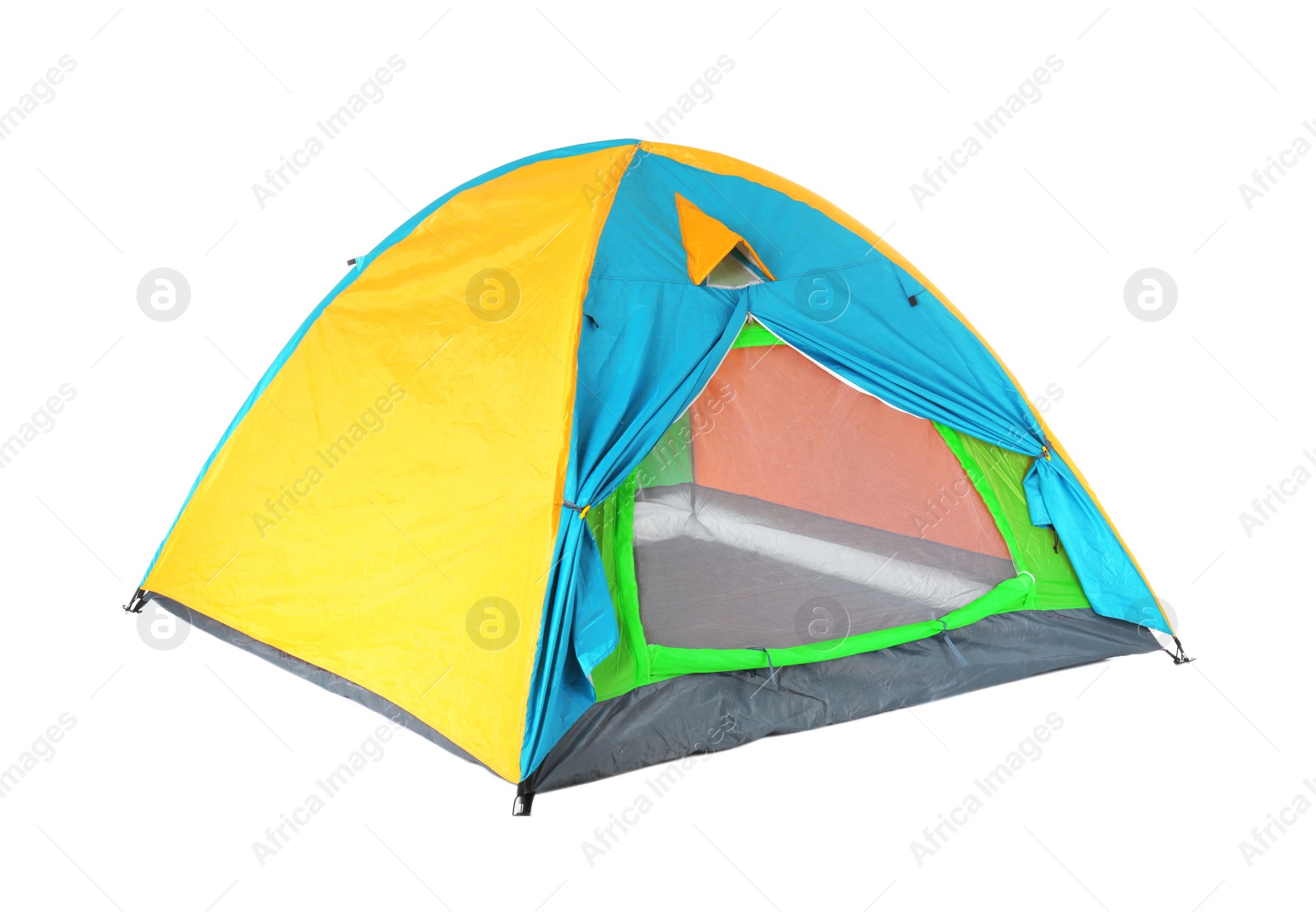 Photo of Colorful tourist tent on white background