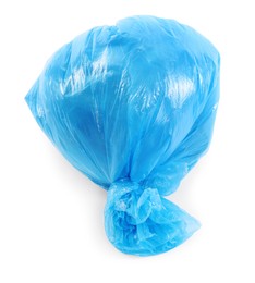 Photo of Blue plastic garbage bag isolated on white