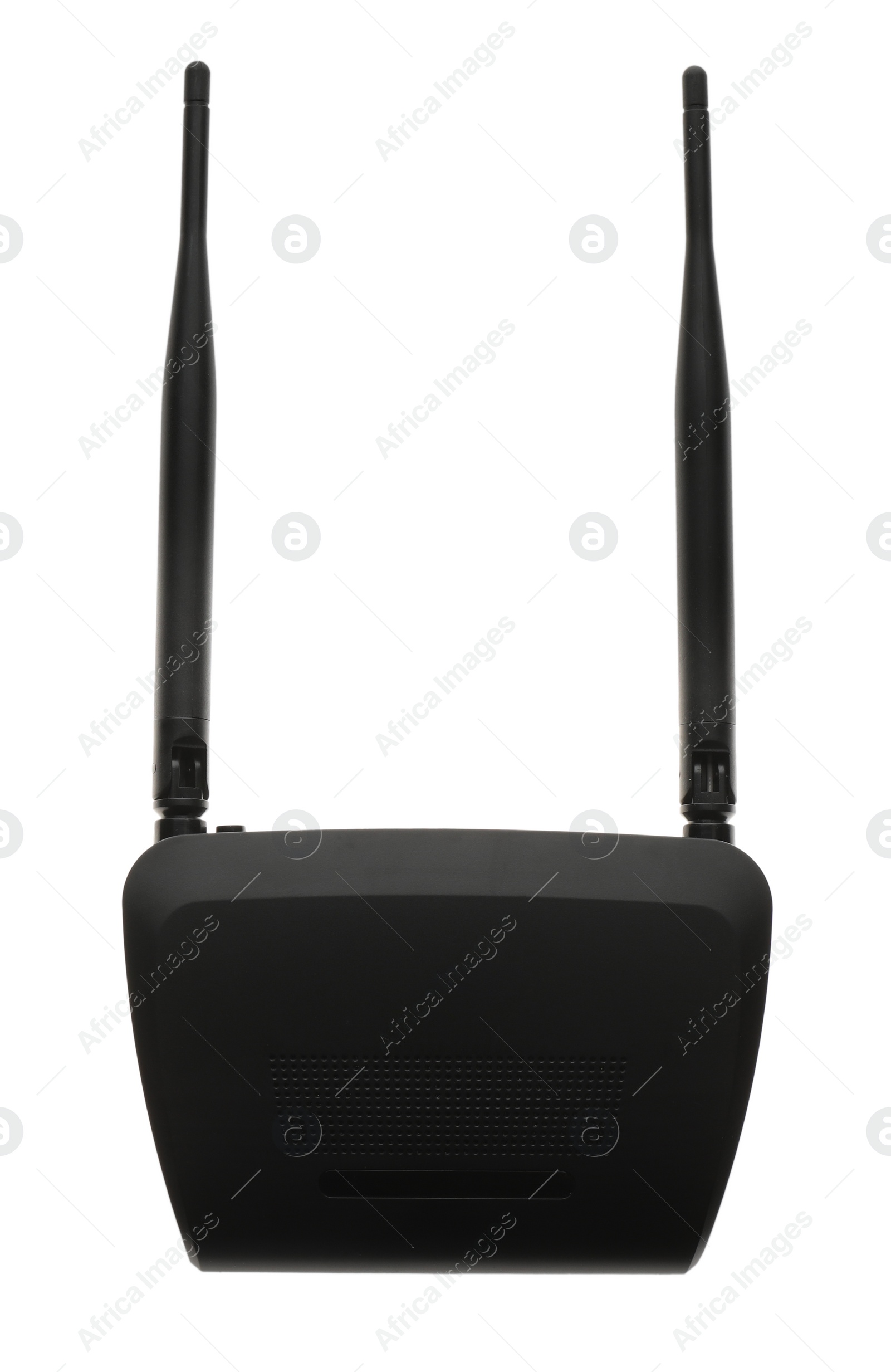 Photo of Modern Wi-Fi router on white background, top view