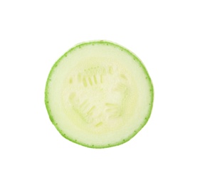 Photo of Slice of ripe zucchini isolated on white, top view