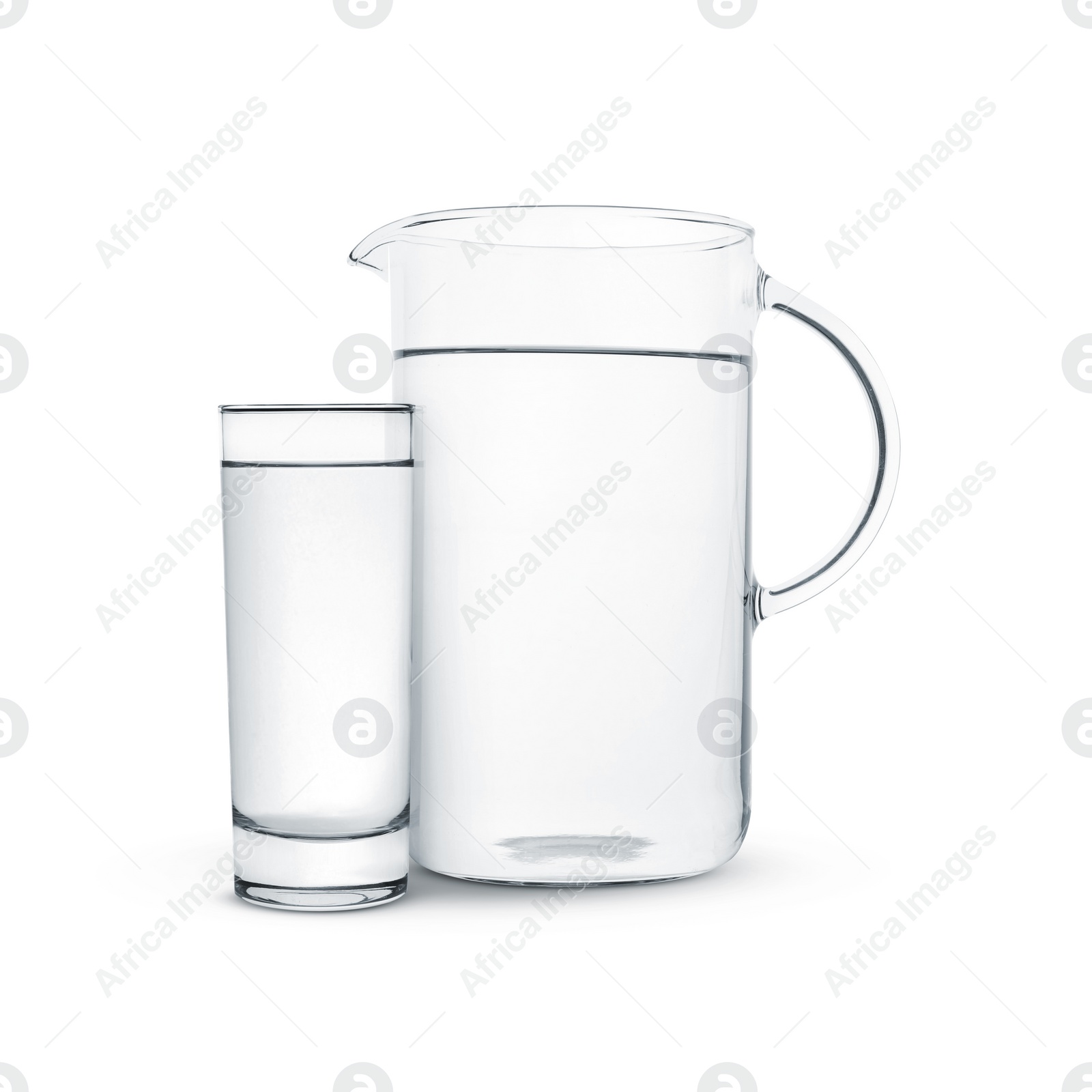 Image of Glass and jug with water isolated on white