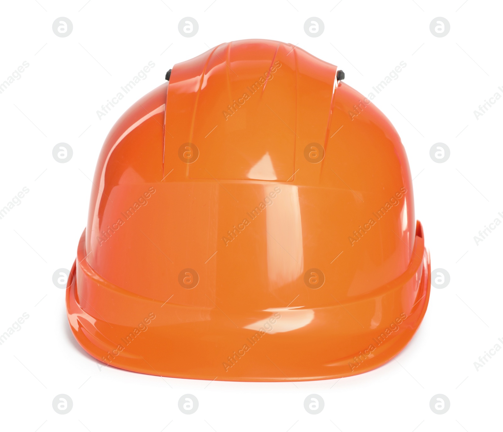 Photo of Orange hard hat isolated on white. Safety equipment