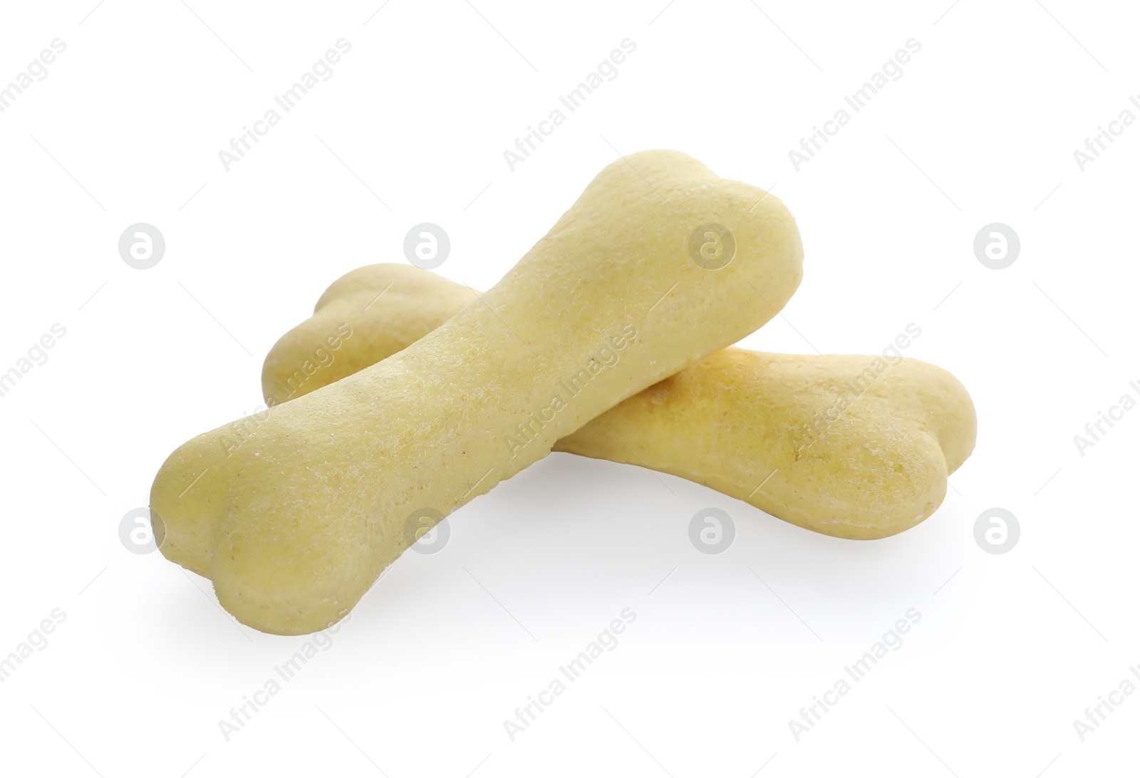 Photo of Bone shaped dog cookies on white background