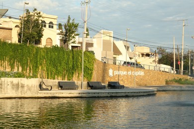 Picturesque view of beautiful park with fountain