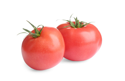 Photo of Fresh ripe organic tomatoes isolated on white