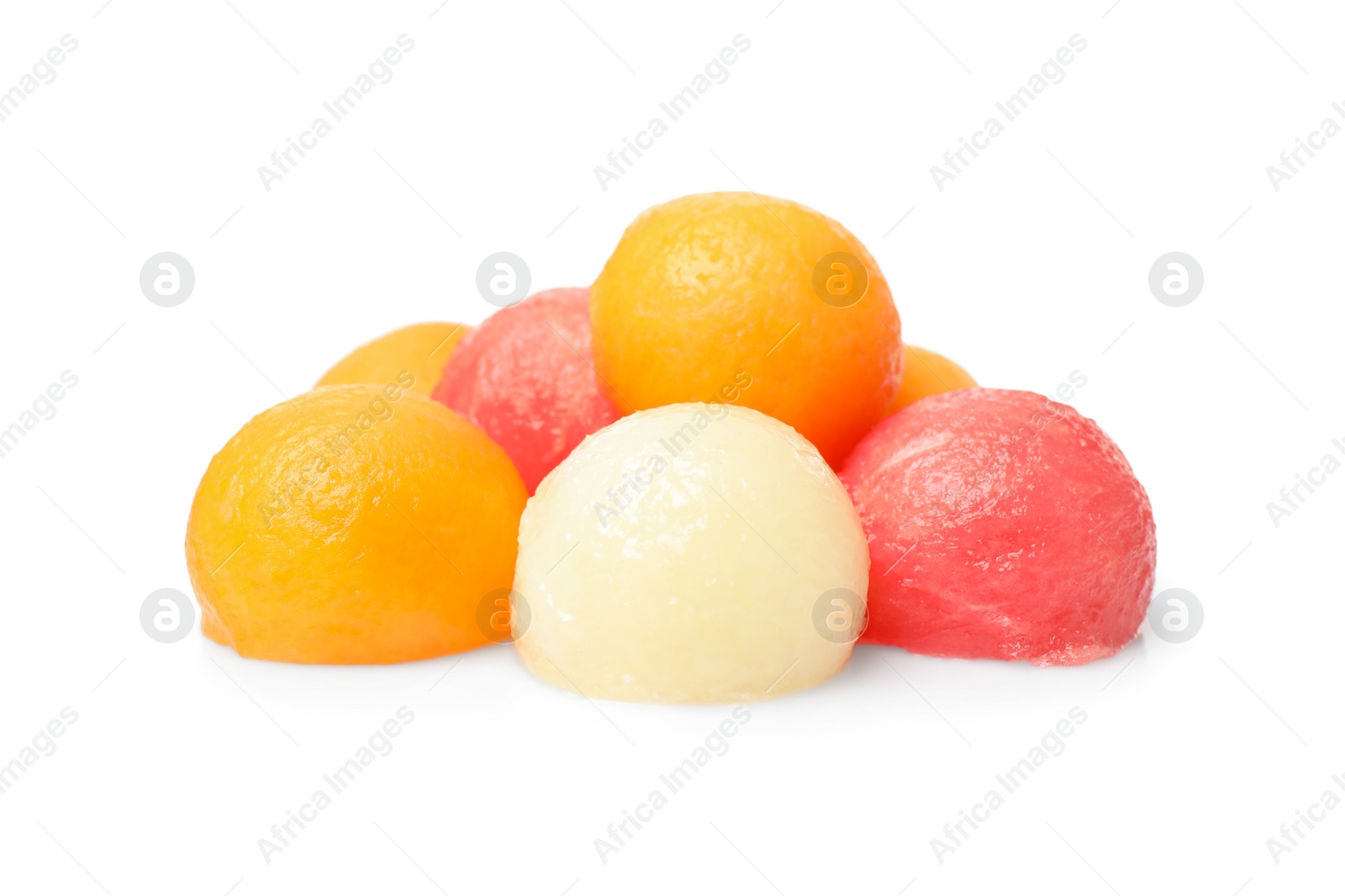 Photo of Melon and watermelon balls on white background