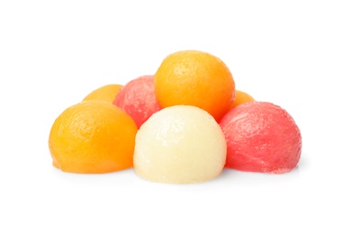 Melon and watermelon balls on white background