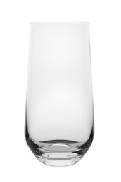 Photo of New empty clear glass on white background
