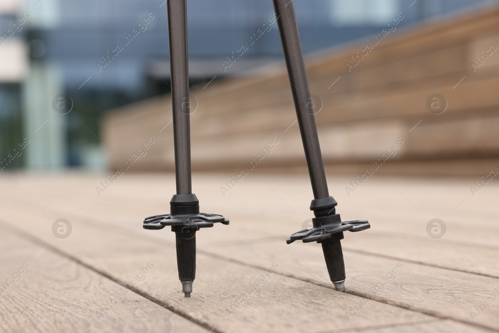 Photo of Two poles for Nordic walking outdoors, closeup