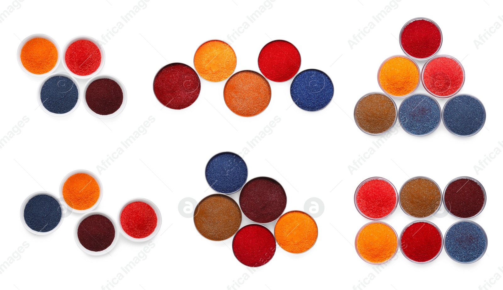 Image of Set of different powdered food coloring isolated on white, top view