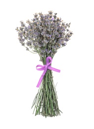 Photo of Beautiful blooming lavender flowers on white background