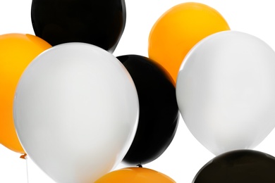 Colorful balloons on white background. Halloween party