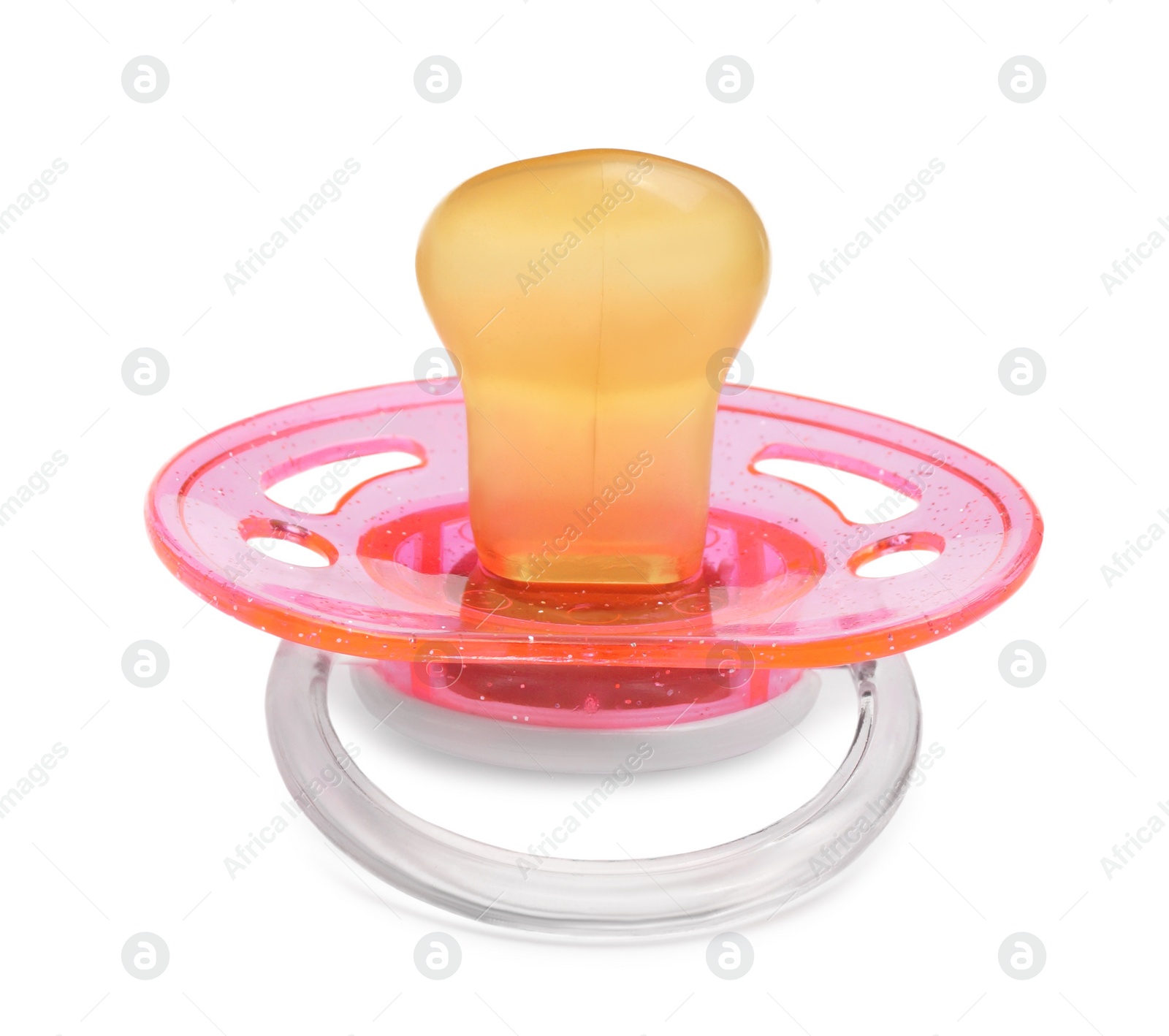 Photo of New pink baby pacifier isolated on white