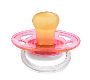 New pink baby pacifier isolated on white