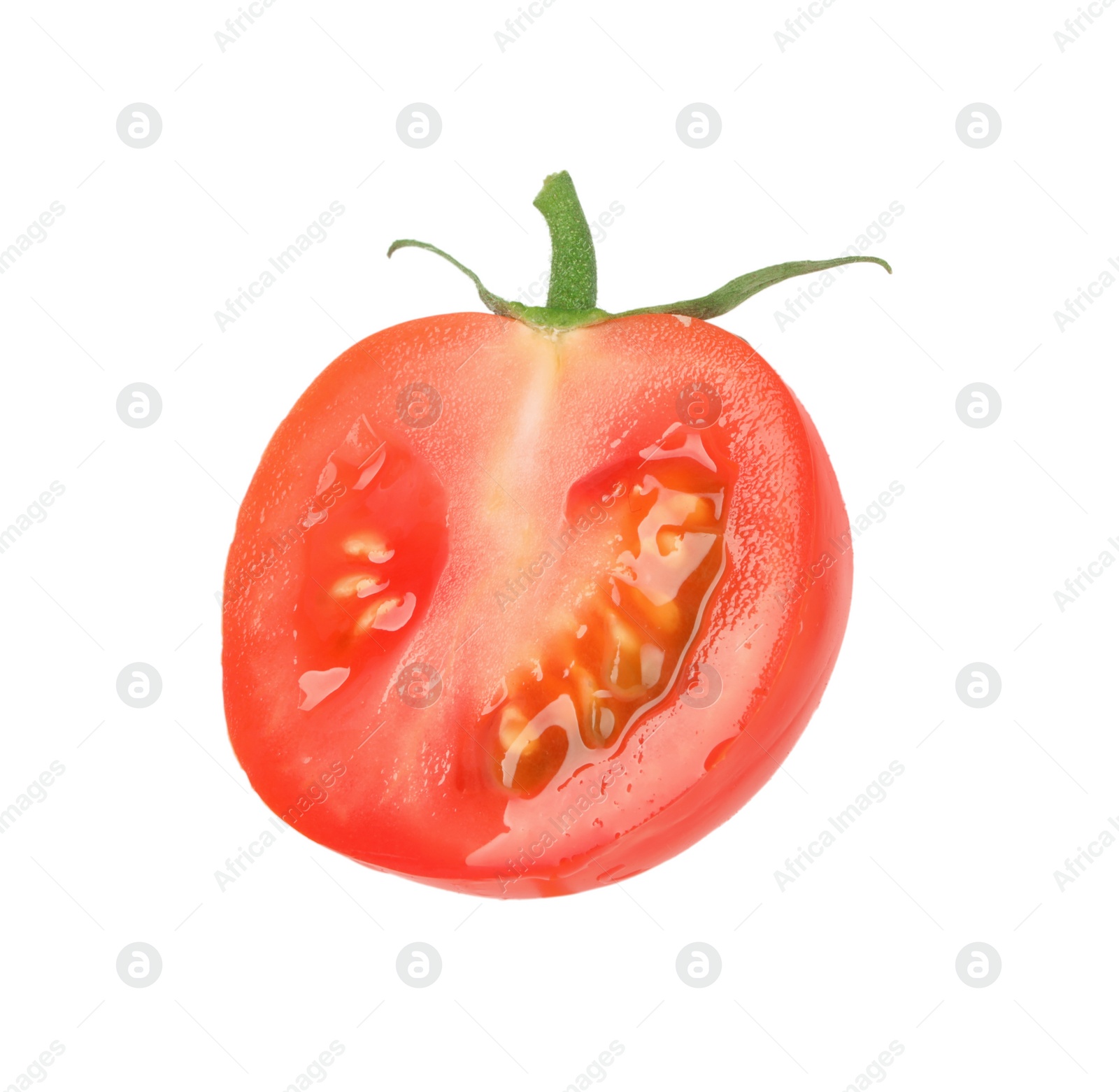 Half of ripe cherry tomato isolated on white Photo of Half of ripe cherry tomato isolated on white