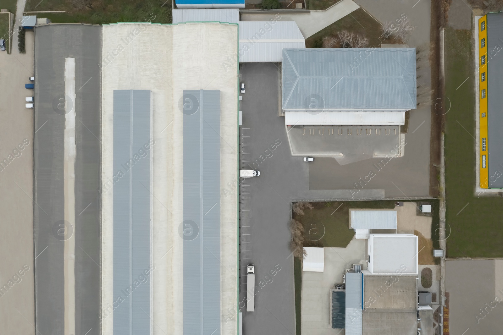 Image of Aerial top view of warehouse. Logistics center