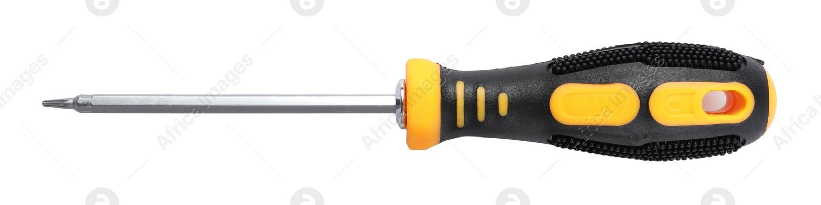 Photo of One screwdriver isolated on white, top view