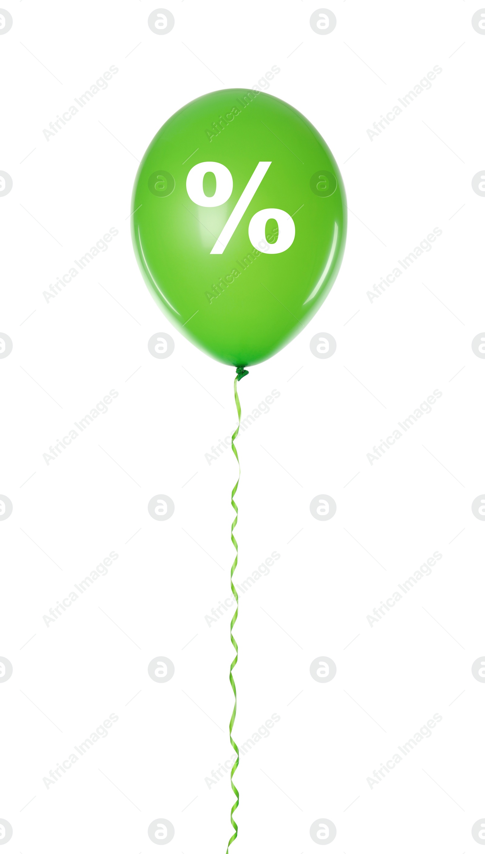 Image of Discount offer. Green balloon with percent sign on white background