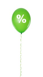 Image of Discount offer. Green balloon with percent sign on white background