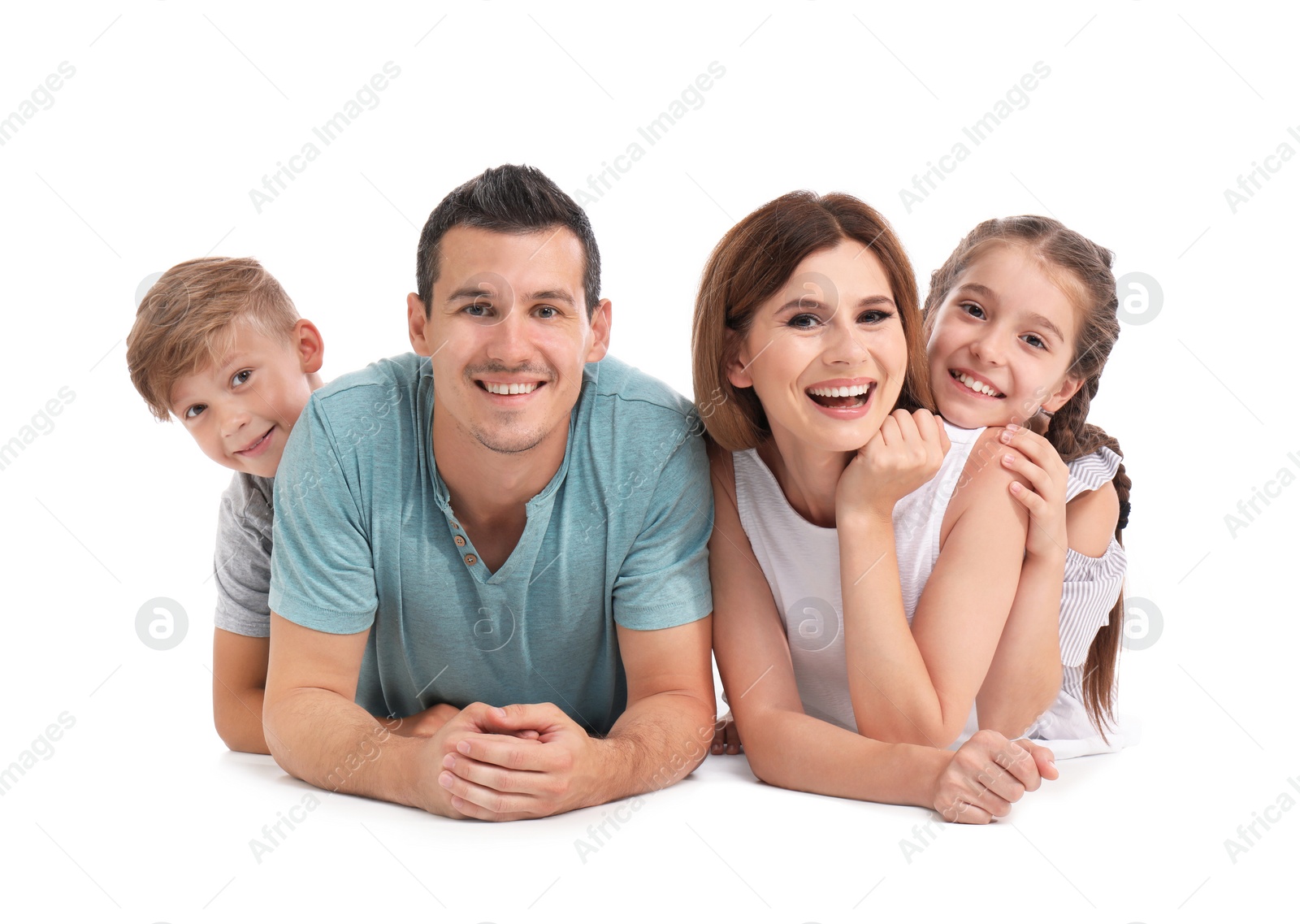 Photo of Happy family with children on white background