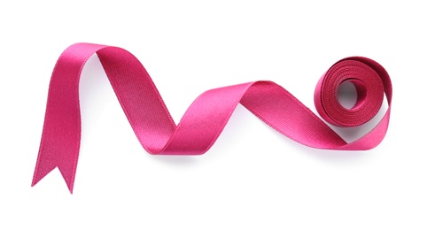 Photo of Simple color ribbon on white background, top view