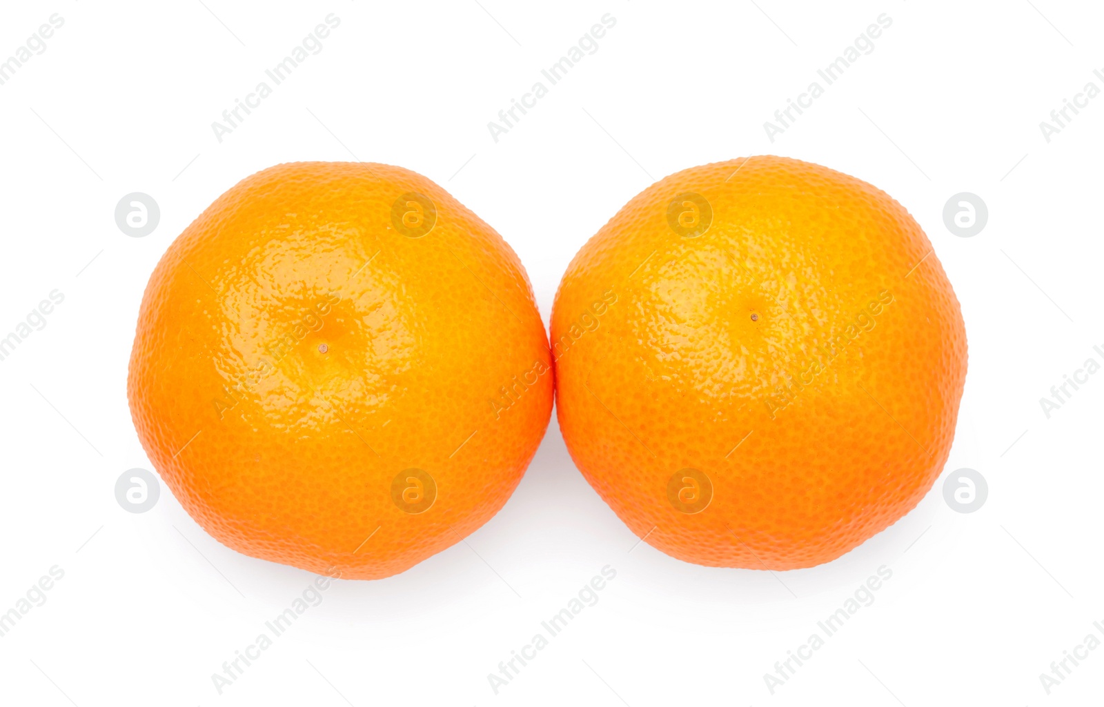 Photo of Fresh ripe juicy tangerines isolated on white, top view