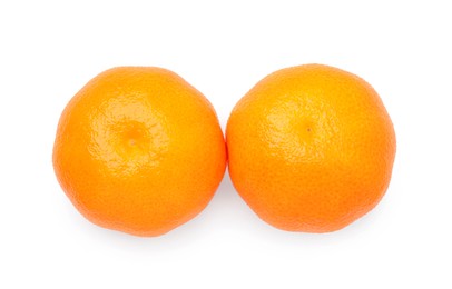 Photo of Fresh ripe juicy tangerines isolated on white, top view