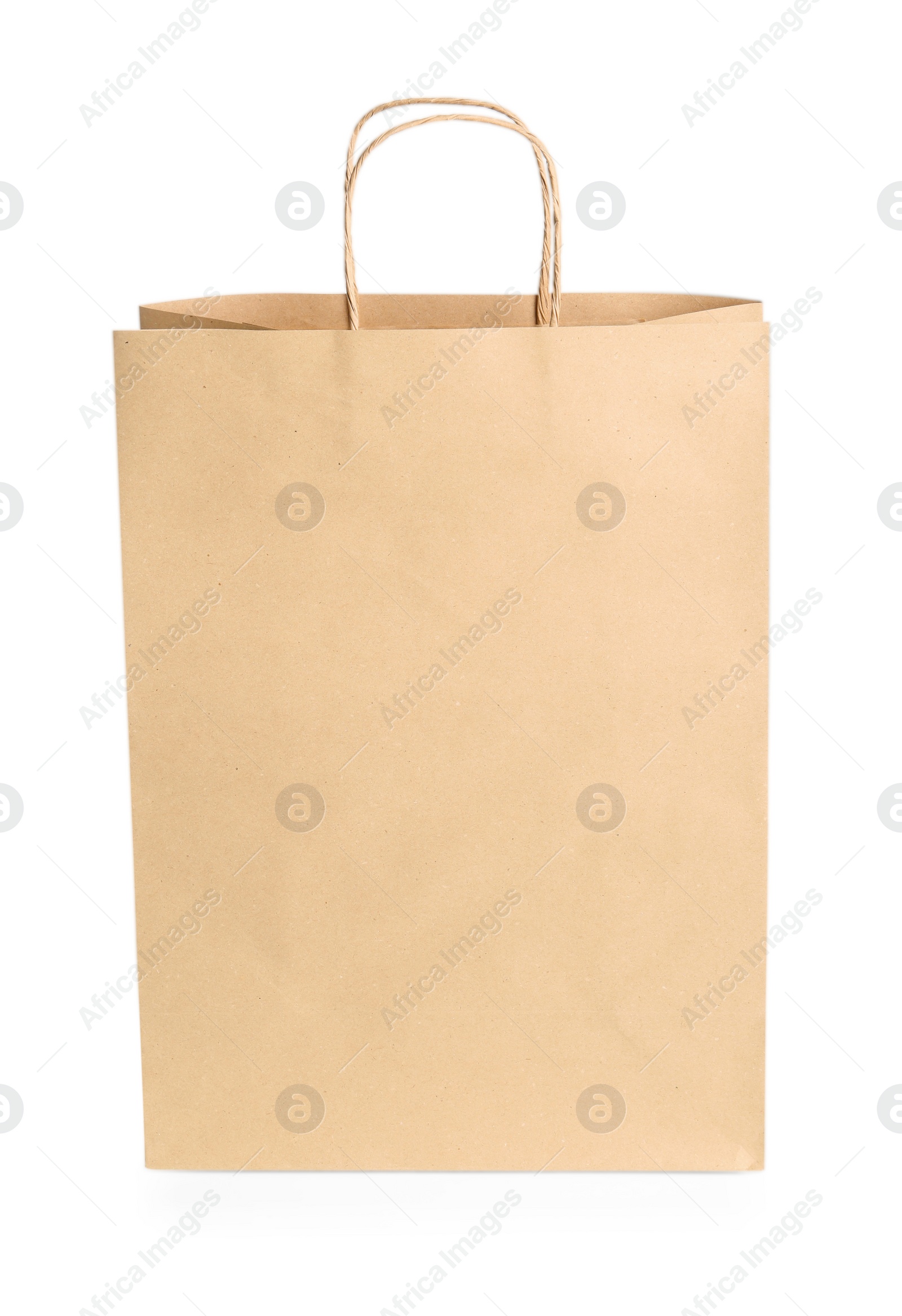 Photo of One kraft paper bag isolated on white. Mockup for design