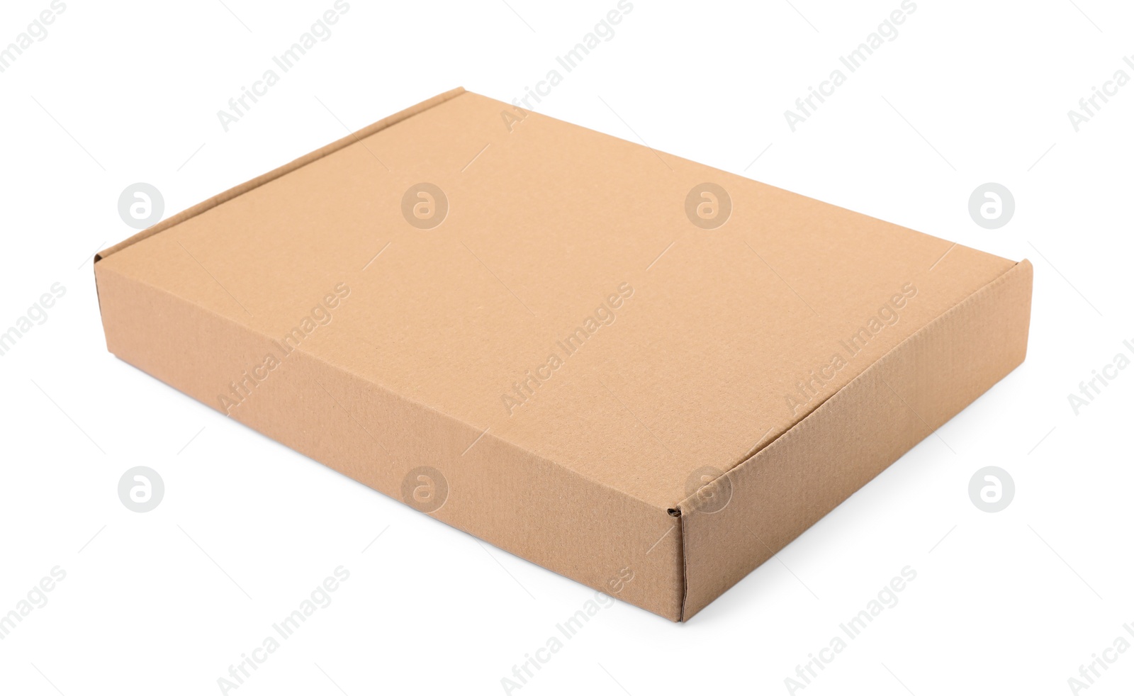 Photo of Closed cardboard box on white background. Mockup for design