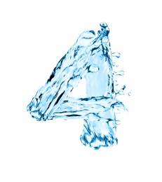 Number four made of water on white background