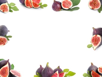 Image of Frame of ripe figs on white background