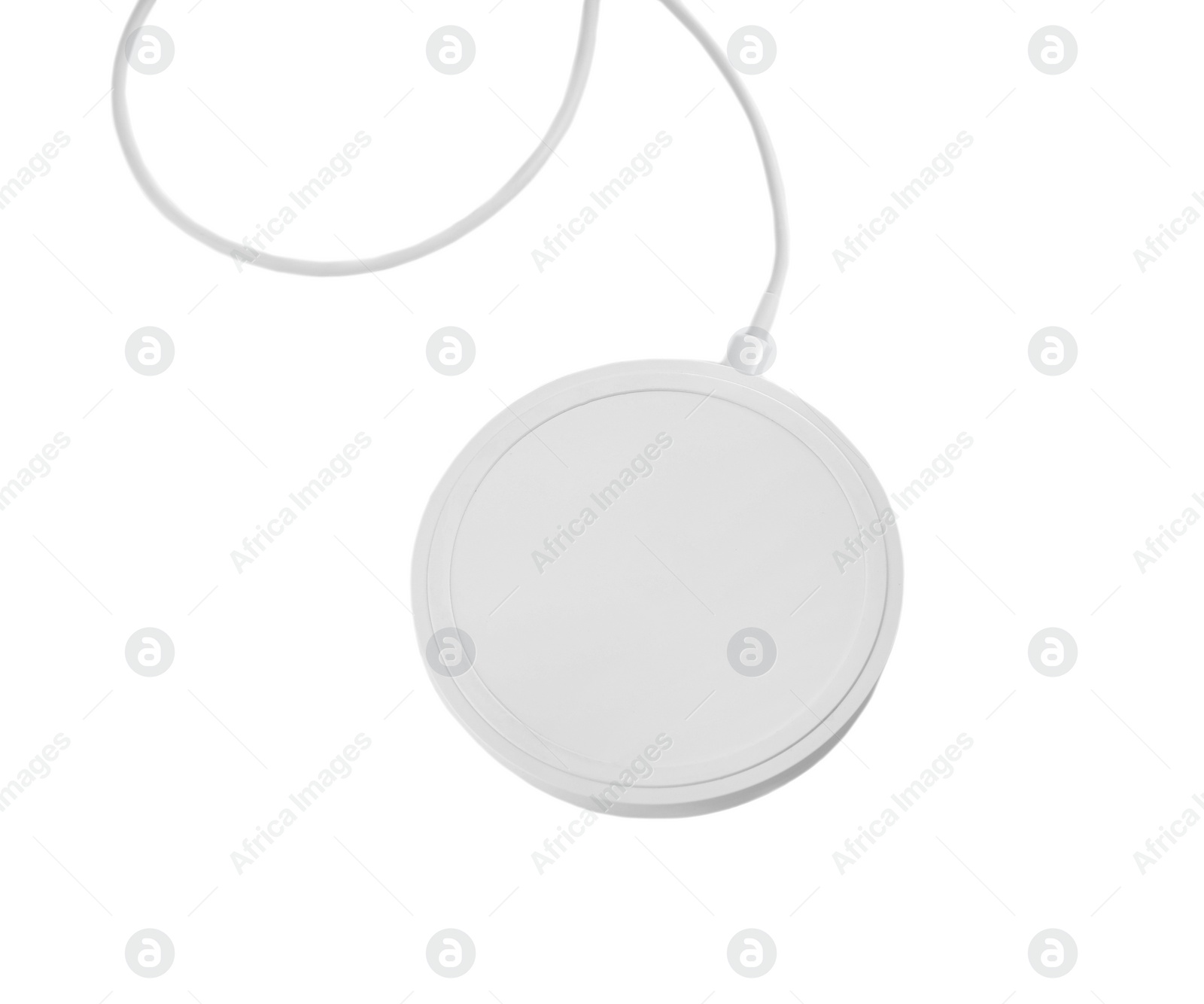 Photo of Wireless charger isolated on white, above view. Modern technology