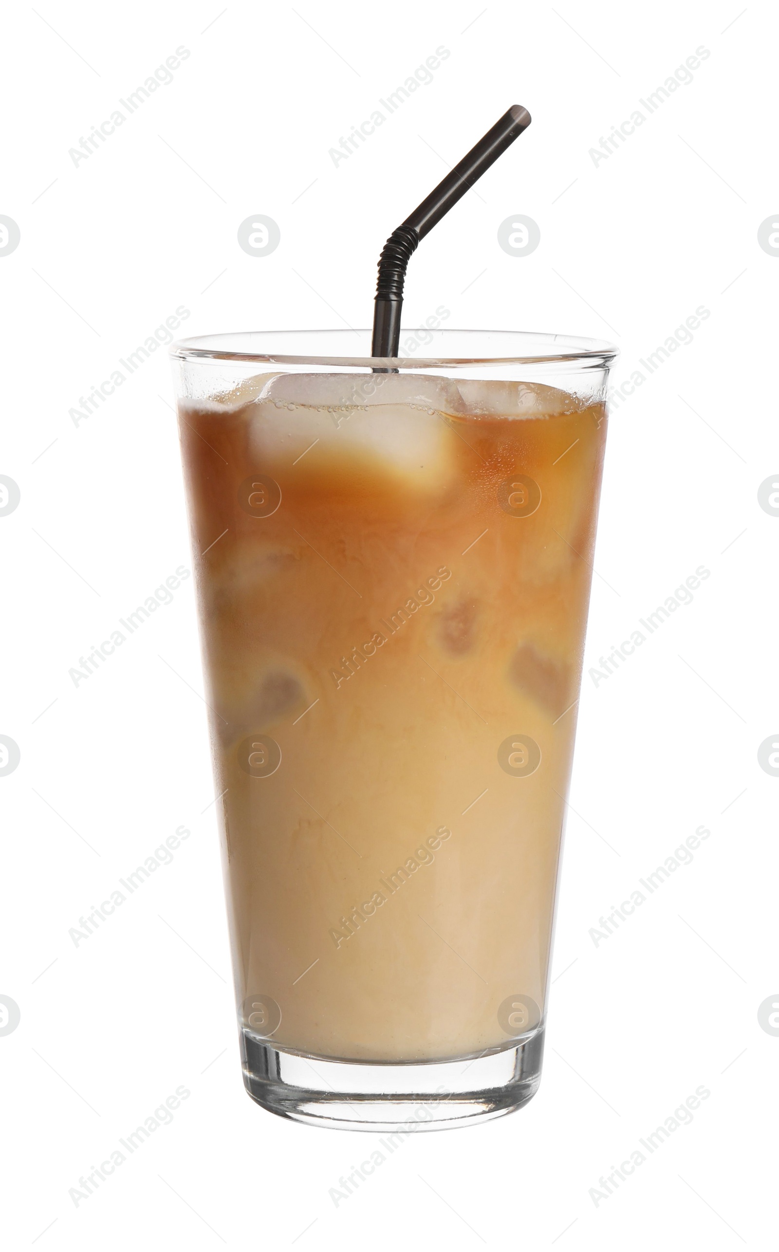 Photo of Tasty iced latte in glass isolated on white