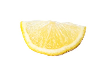 Photo of Citrus fruit. Slice of fresh ripe lemon isolated on white