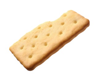 Photo of Piece of tasty cracker isolated on white