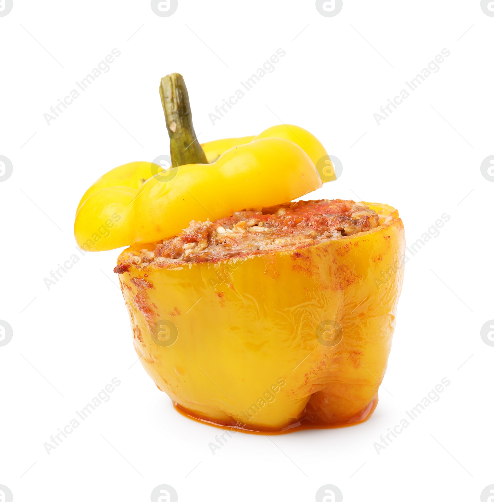 Photo of Delicious stuffed bell pepper isolated on white