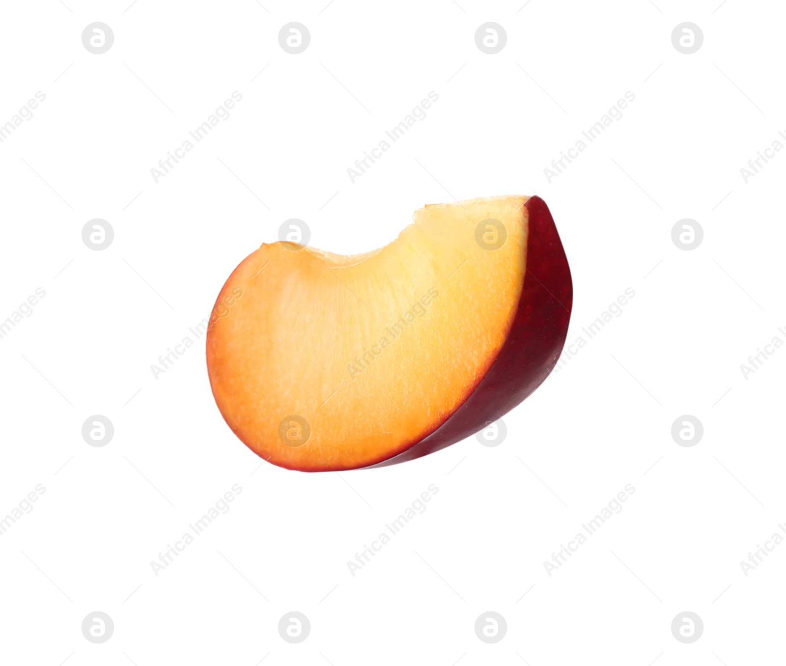 Photo of Slice of ripe plum isolated on white